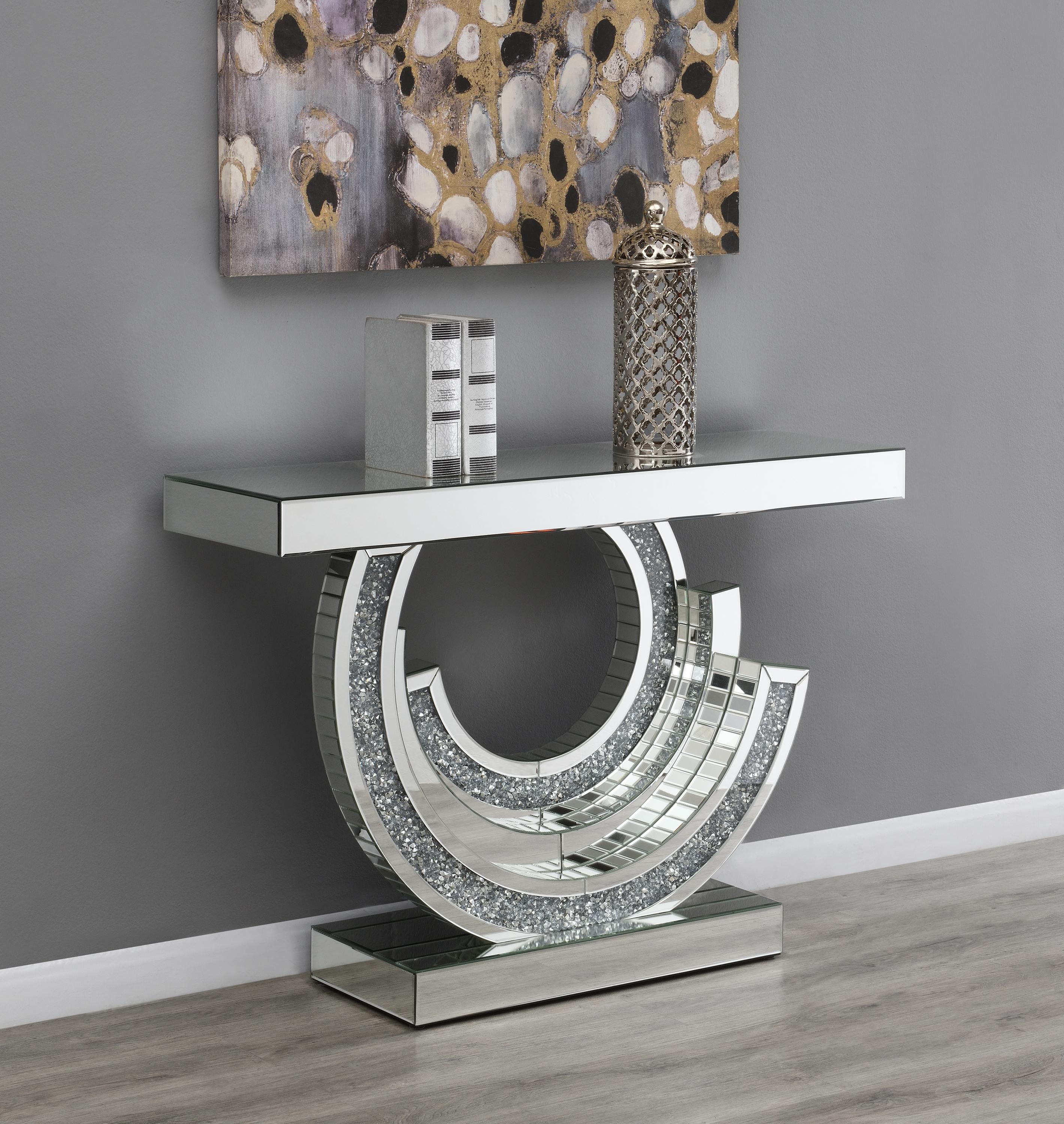 

    
Contemporary Silver & Mirror Console Table Coaster 953422
