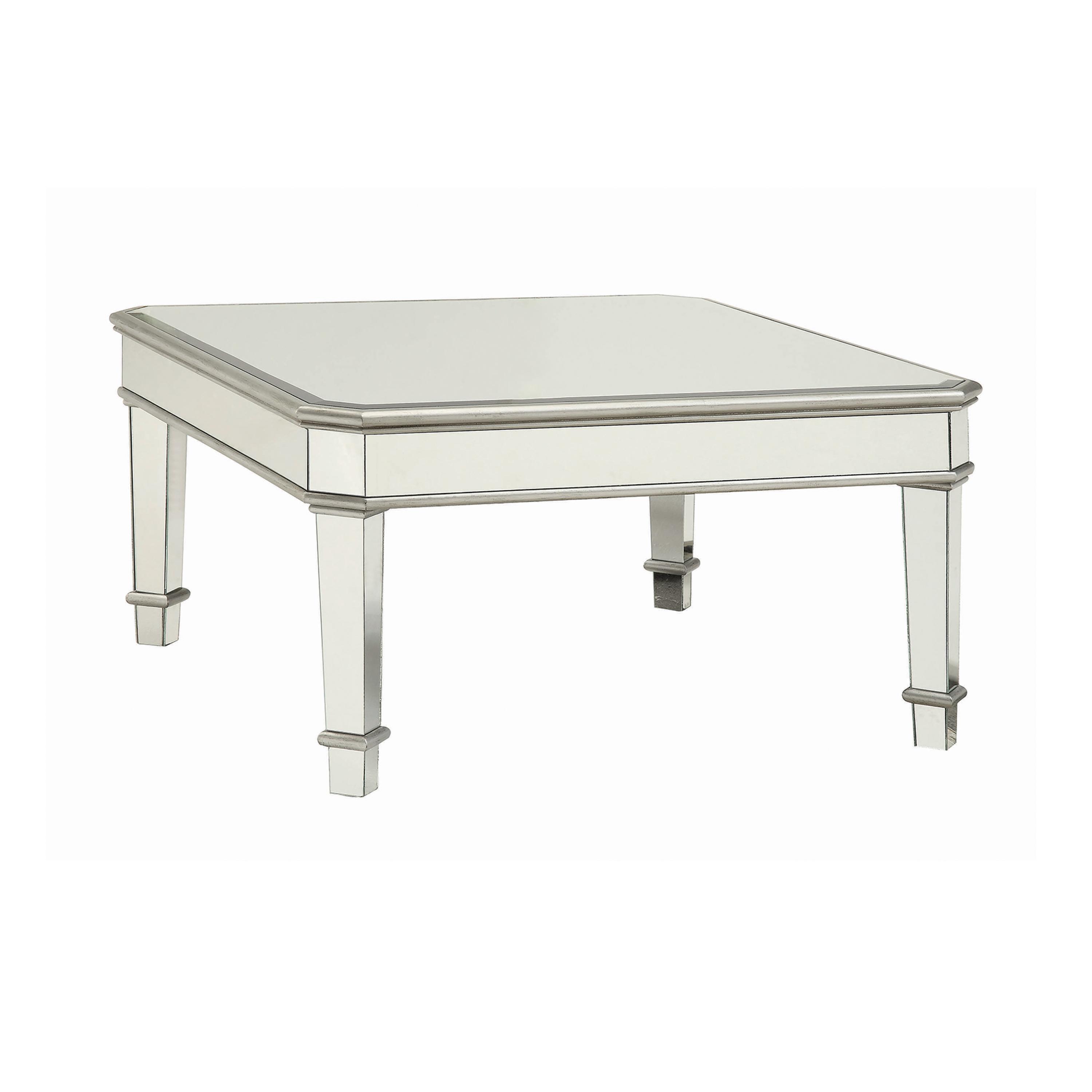 

    
Contemporary Silver Mirrored Panels  Coffee Table Set 2pcs Coaster 703938-S2 Cassandra
