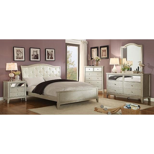 Contemporary Panel Bed Adeline California King Panel Bed CM7282-CK CM7282-CK in Silver, Ivory Leatherette