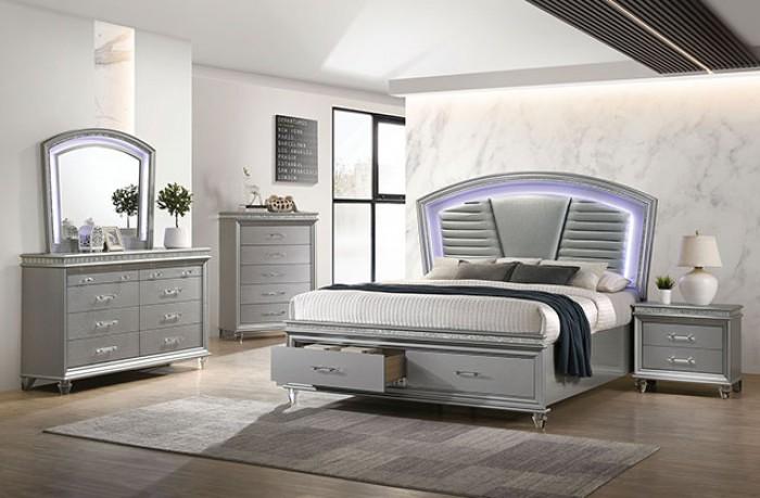 

    
Contemporary Silver Solid Wood California King Storage Bedroom Set 3PCS Furniture of America Maddie CM7899SV-CK-3PCS
