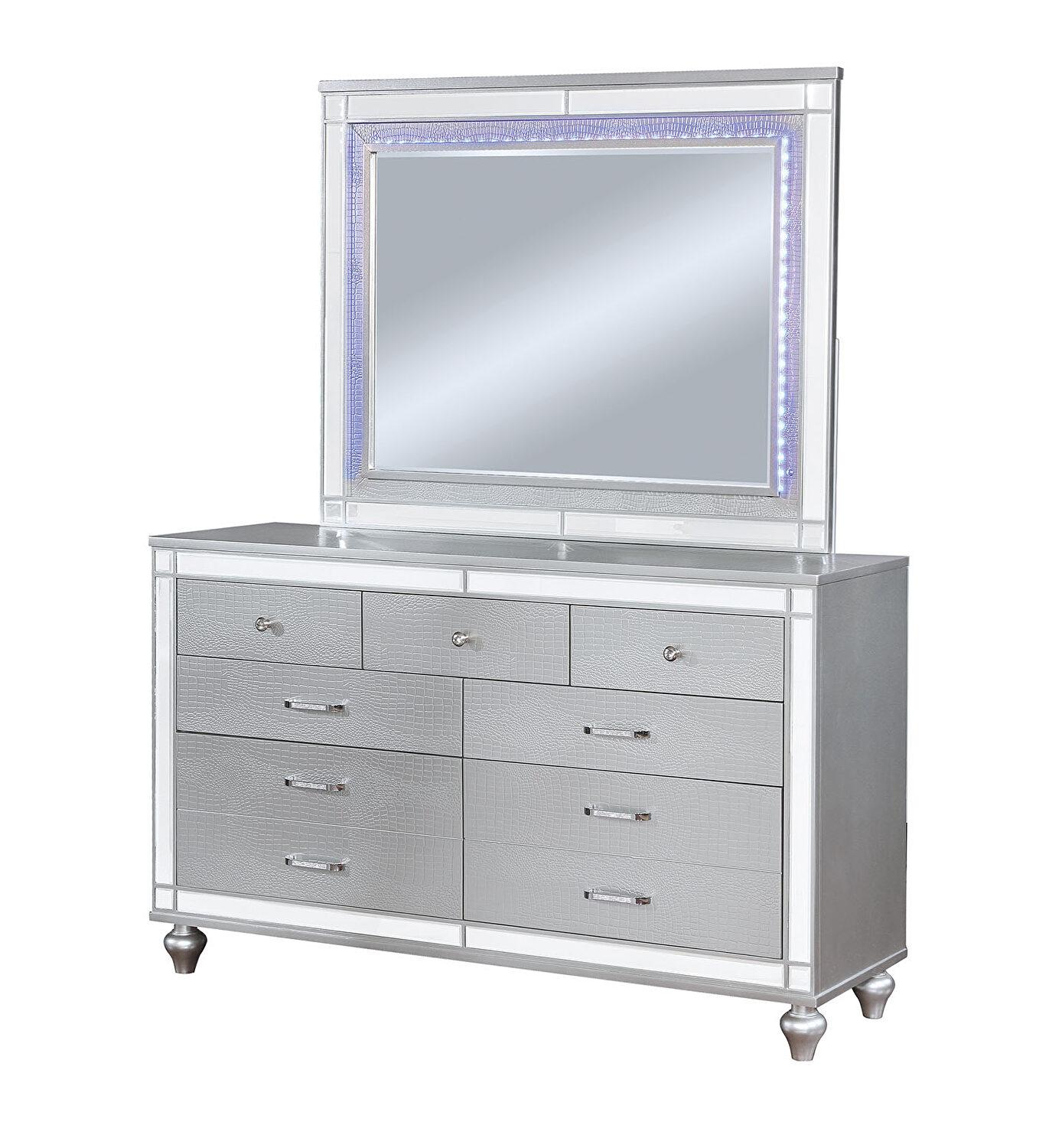 Contemporary Dresser w/Mirror CM7977SV-D*M-2PC Brachium CM7977SV-D*M-2PC in Silver 