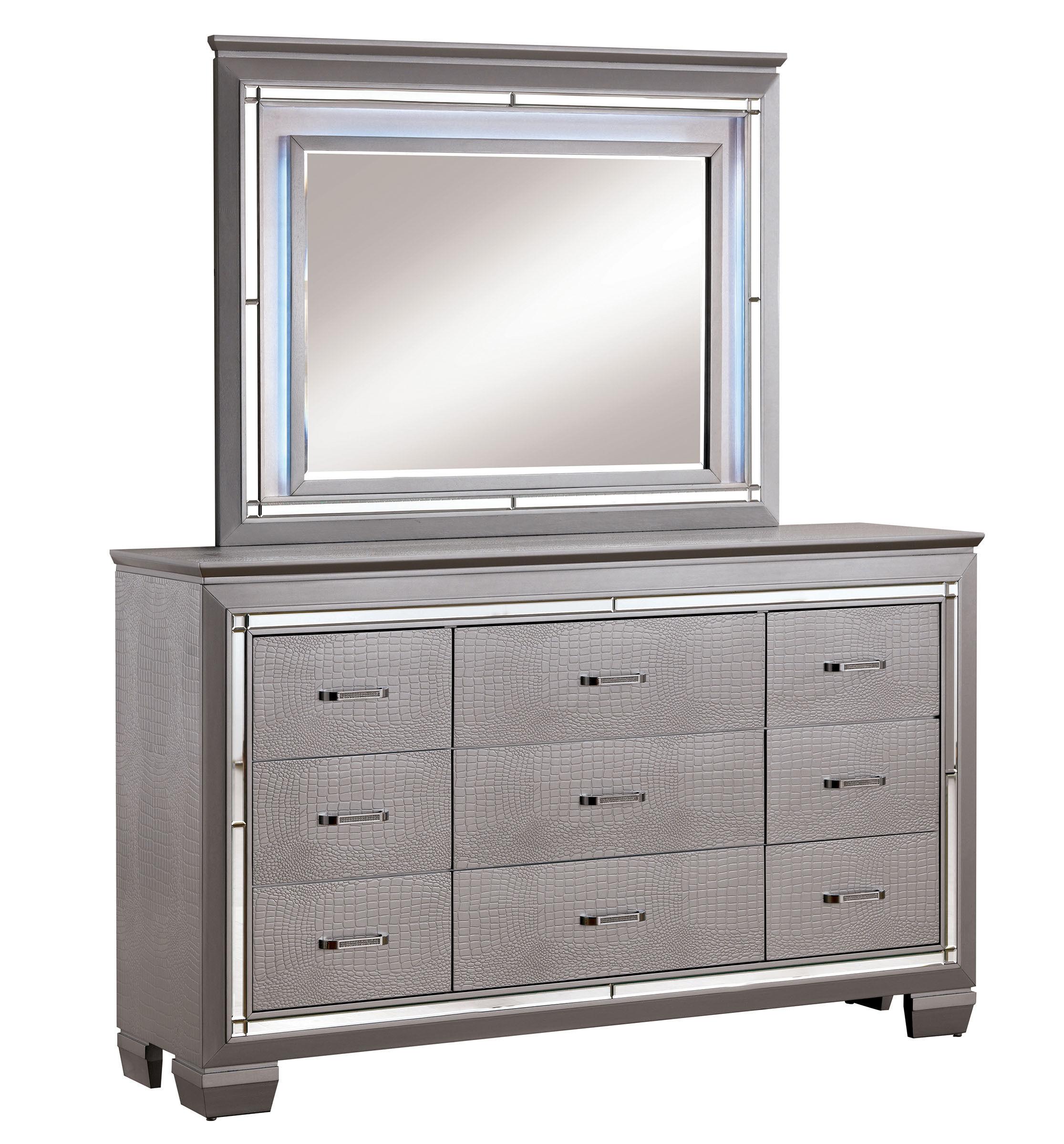 Contemporary Dresser w/Mirror CM7979SV-D*M-2PC Bellanova CM7979SV-D*M-2PC in Silver 