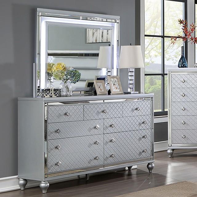 

    
Contemporary Silver Solid Wood Dresser With Mirror 2PCS Furniture of America Calandria CM7320SV-D-2PCS
