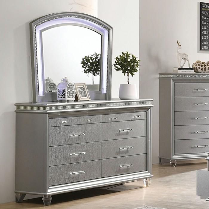 

    
Contemporary Silver Solid Wood Dresser With Mirror 2PCS Furniture of America Maddie CM7899SV-D-2PCS
