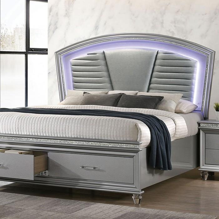 Contemporary Storage Bed Maddie King Storage Bed CM7899SV-EK CM7899SV-EK in Silver Fabric