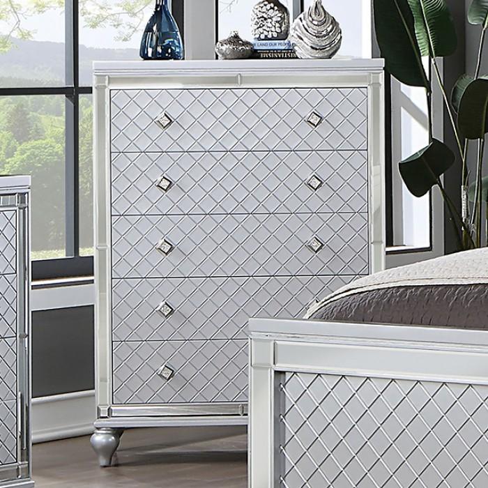 

    
 Shop  Contemporary Silver Solid Wood King Panel Bedroom Set 6PCS Furniture of America Calandria CM7320SV-EK-6PCS
