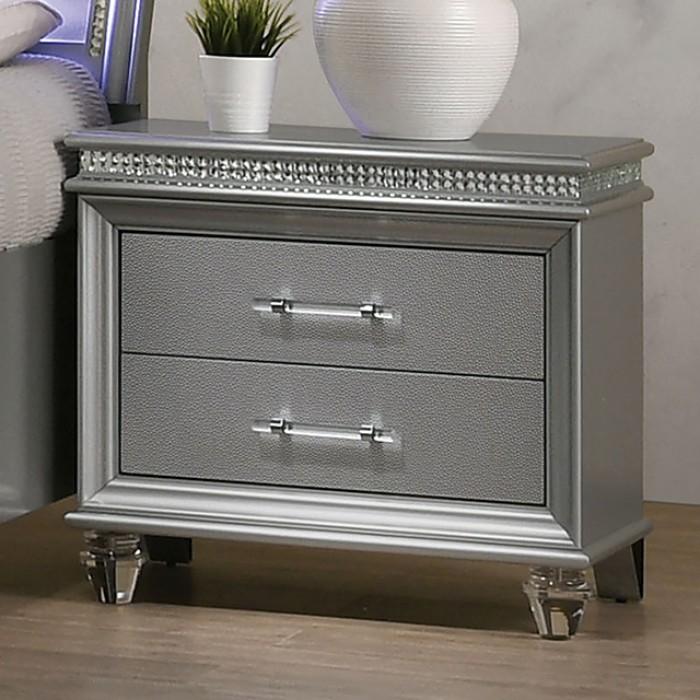 

    
Contemporary Silver Solid Wood Nightstand Furniture of America Maddie CM7899SV-N

