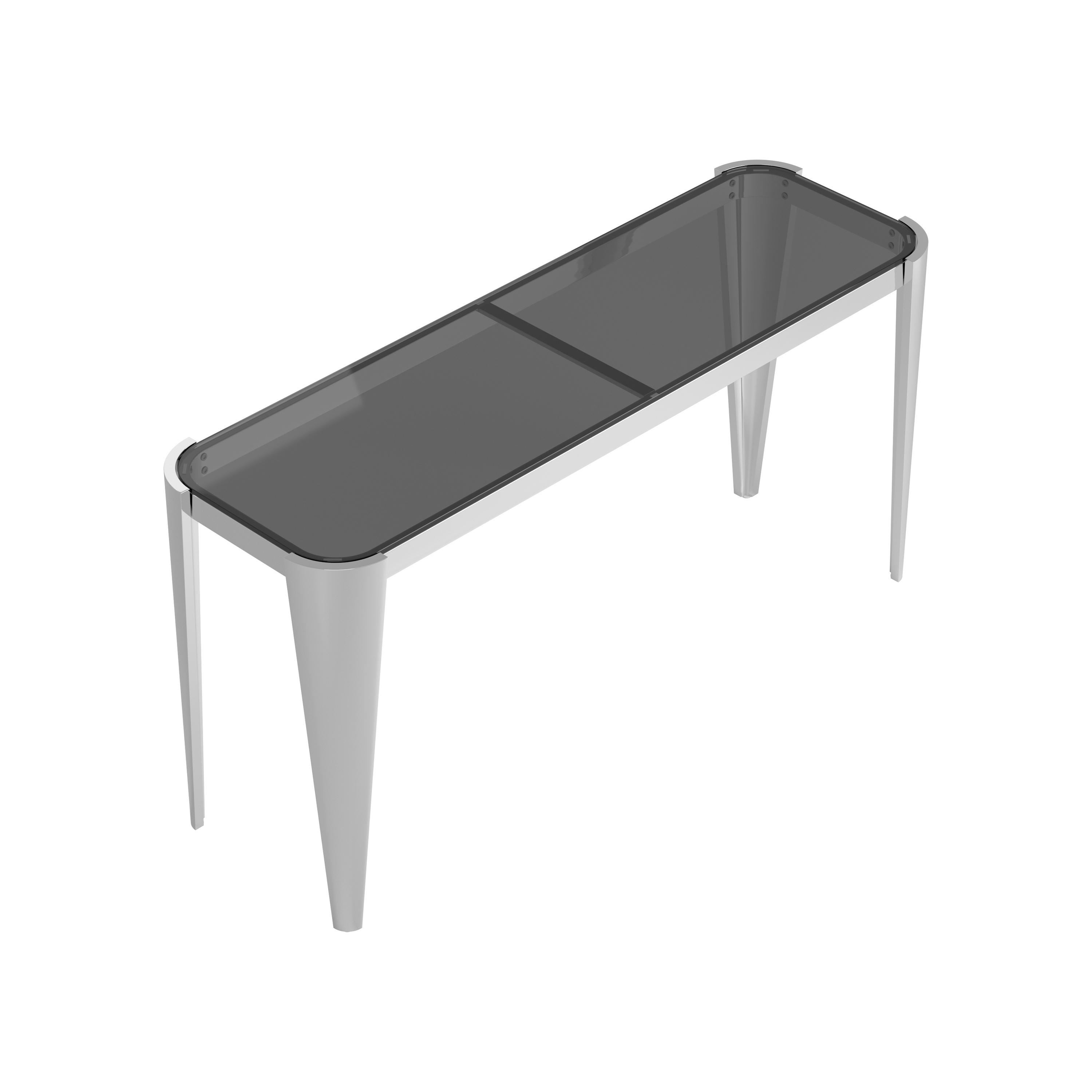 

    
Contemporary Silver Stainless Steel & Tempered Glass Sofa Table Coaster 709649
