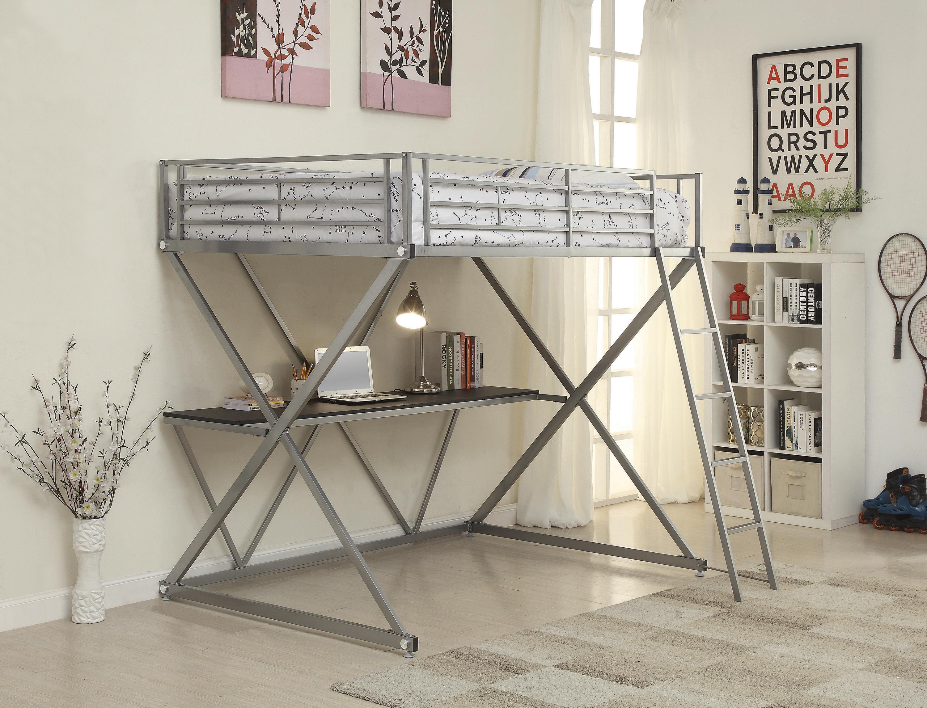 

    
Contemporary Silver Steel Full Workstation Loft Bed Coaster 400034F Hyde
