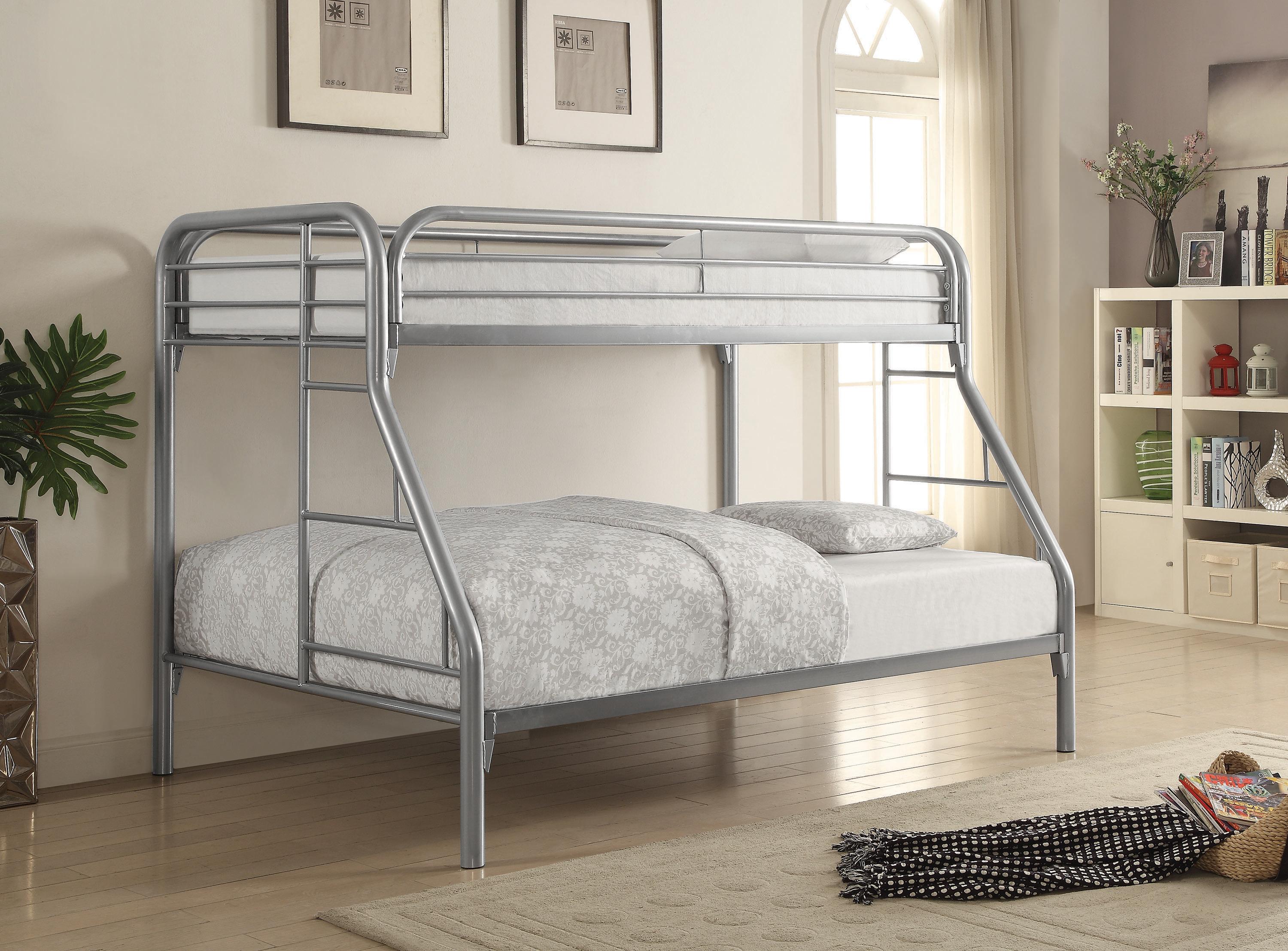 

    
Contemporary Silver Steel Twin/Full Bunk Bed Coaster 2258V Morgan
