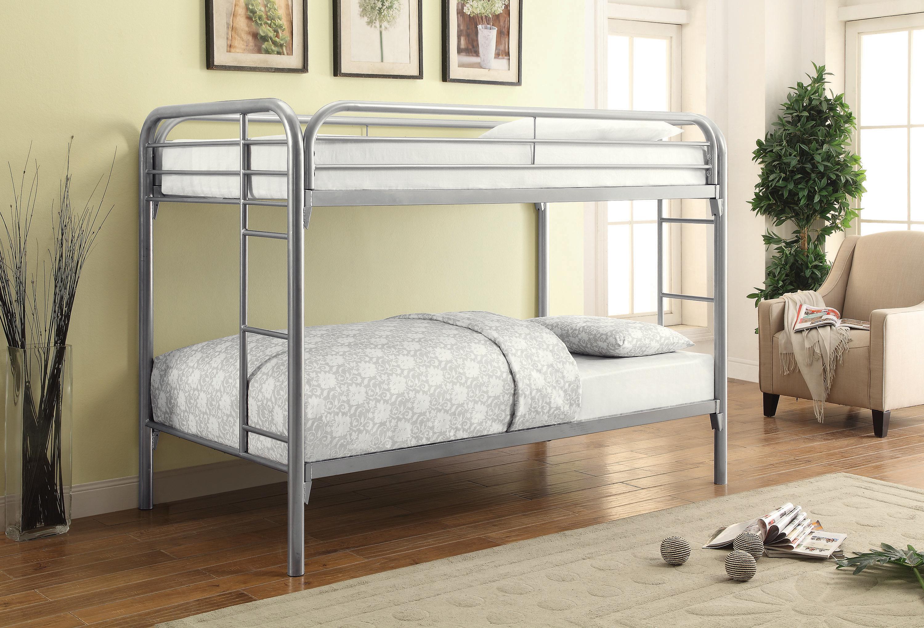 

    
Contemporary Silver Steel Twin/Twin Bunk Bed Coaster 2256V Morgan
