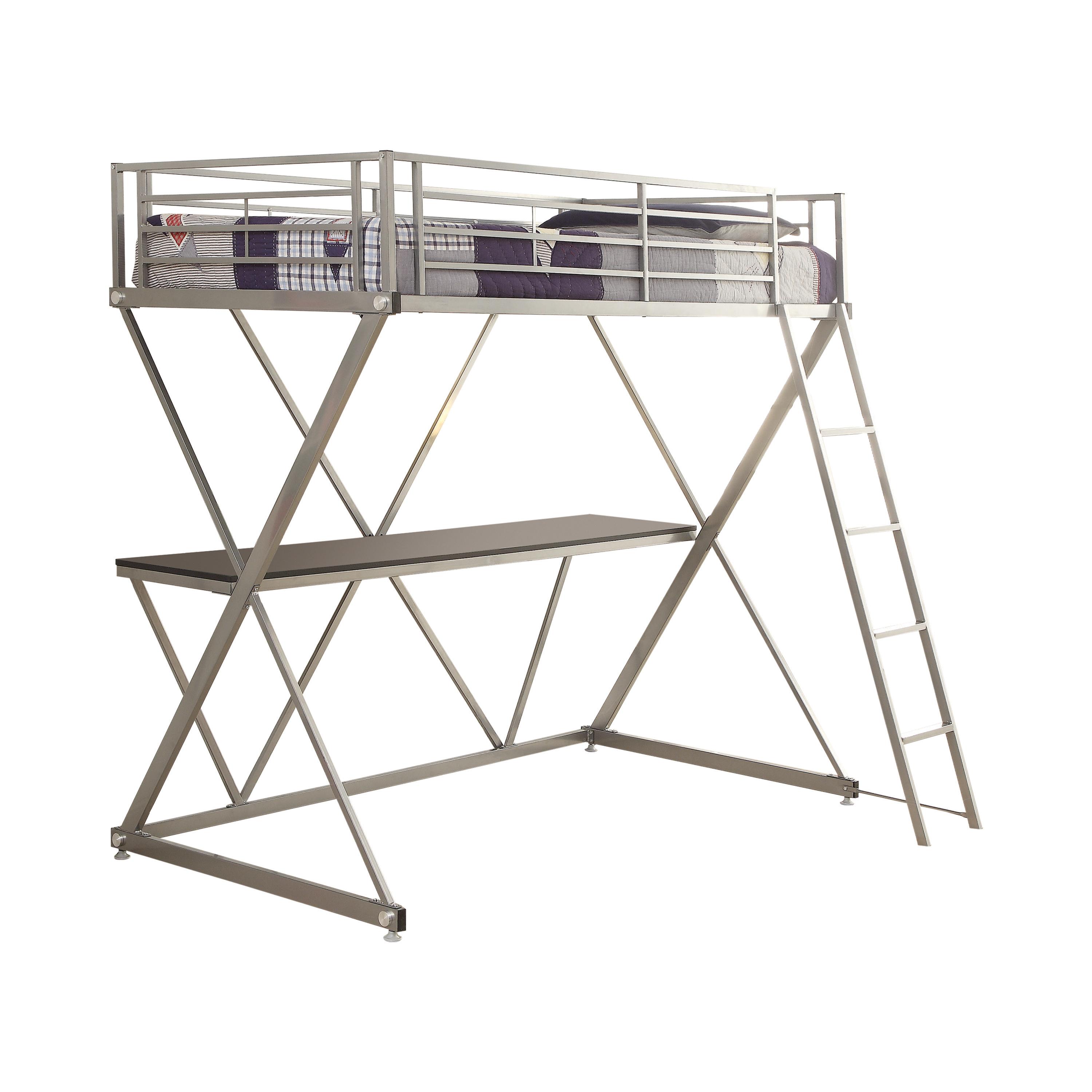 Contemporary Workstation Loft Bed 400034T Hyde 400034T in Silver 