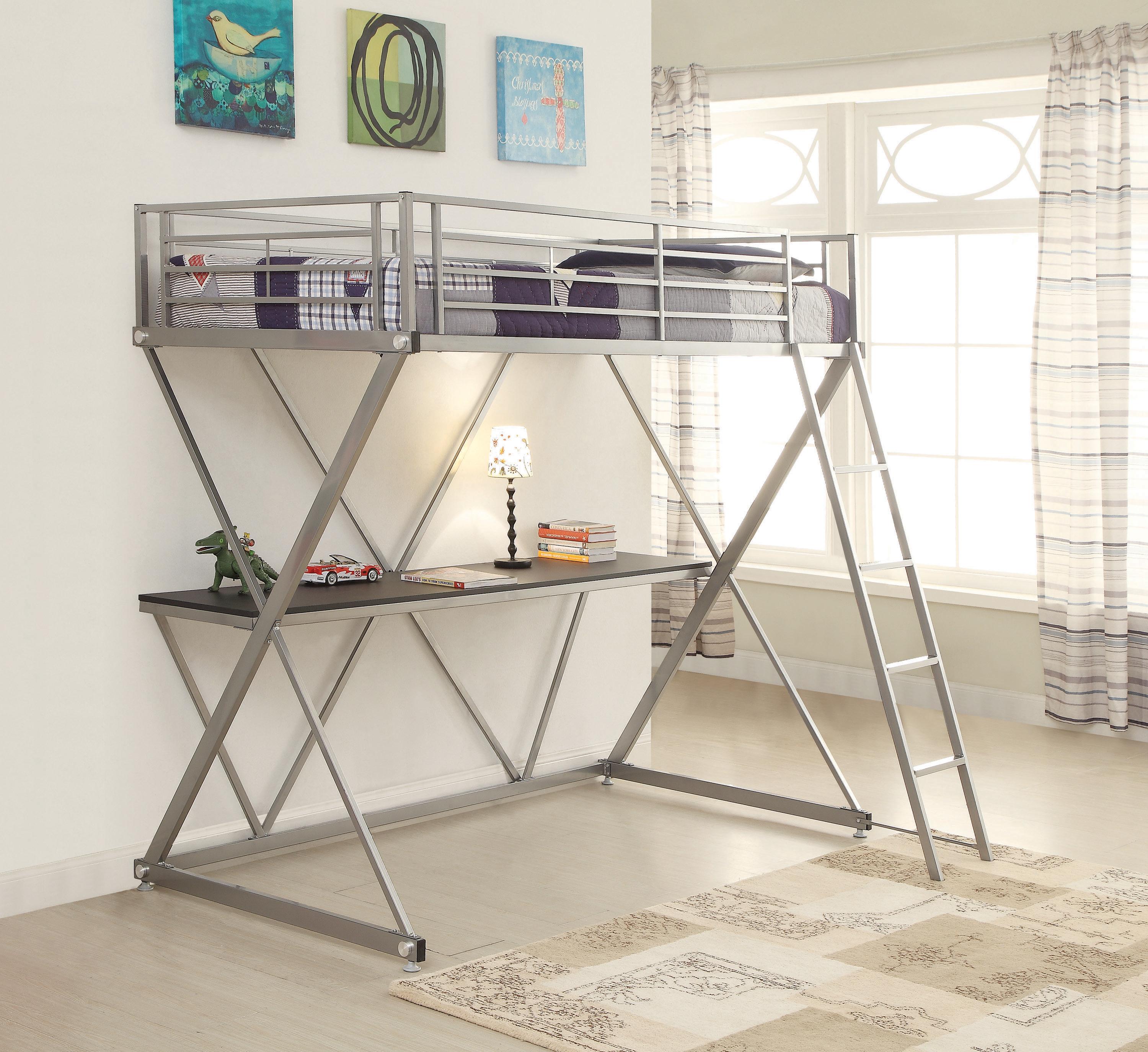 

    
Contemporary Silver Steel Twin Workstation Loft Bed Coaster 400034T Hyde
