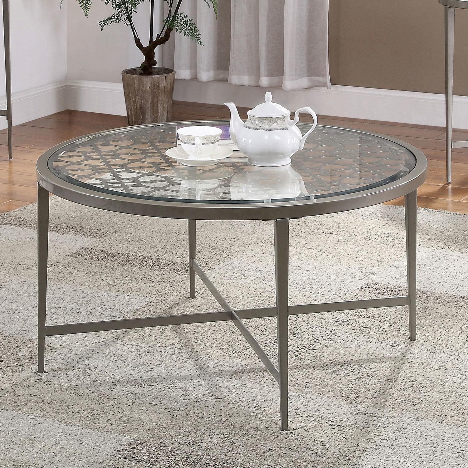

    
Contemporary Silver Tempered Glass Coffee Table Furniture of America FOA4743C Freja
