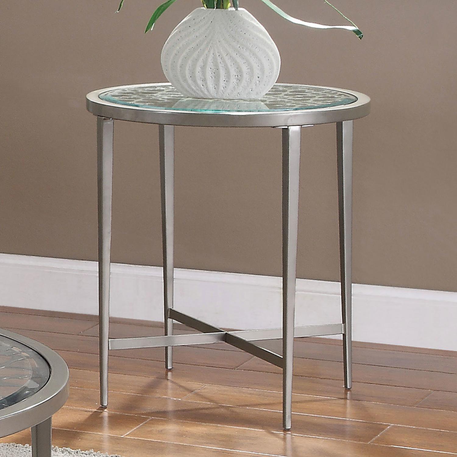 

    
Contemporary Silver Tempered Glass End Table Furniture of America FOA4743E Freja
