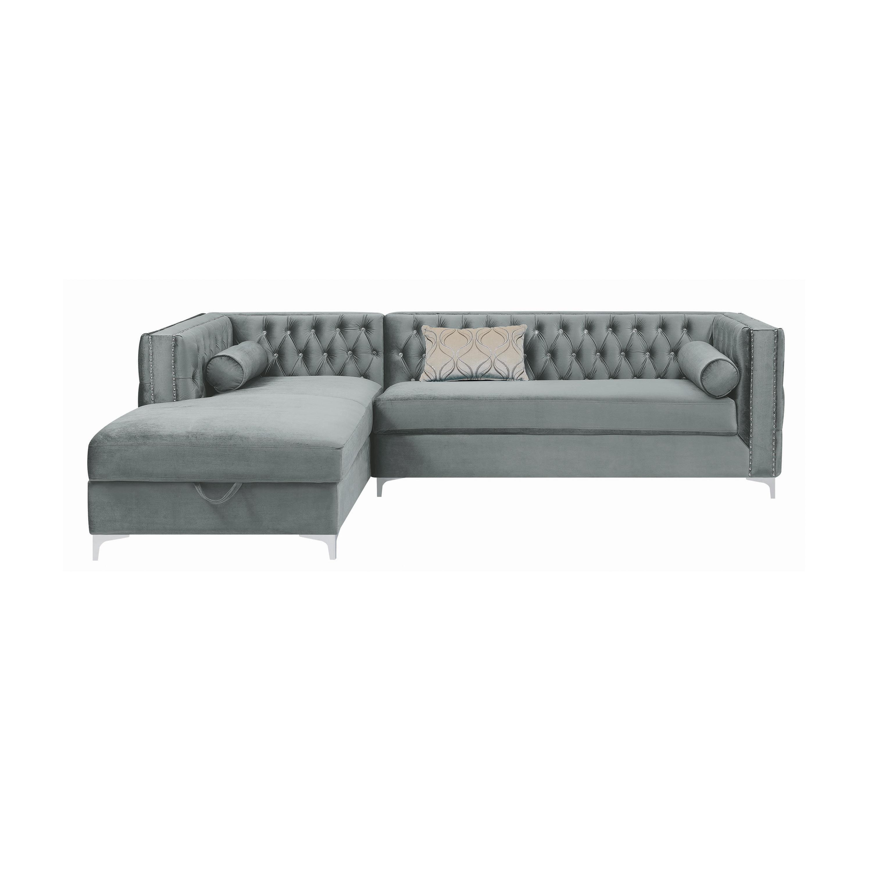 Contemporary Sectional 508280 Bellaire 508280 in Silver Velvet