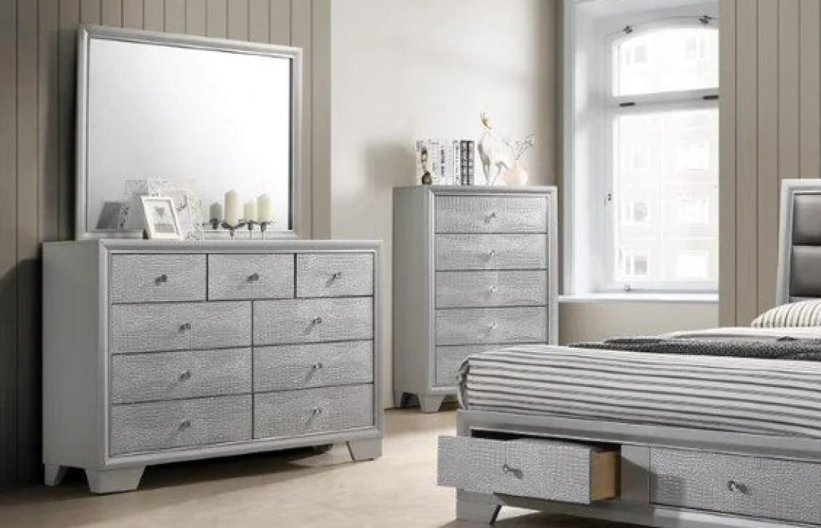 Contemporary Dresser With Mirror B200 B200-D-2PC in Silver 