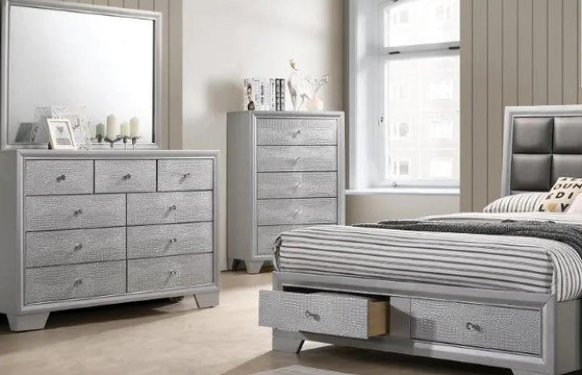 

        
McFerran Furniture B200 Storage Bedroom Set Silver Leatherette 65423223949849
