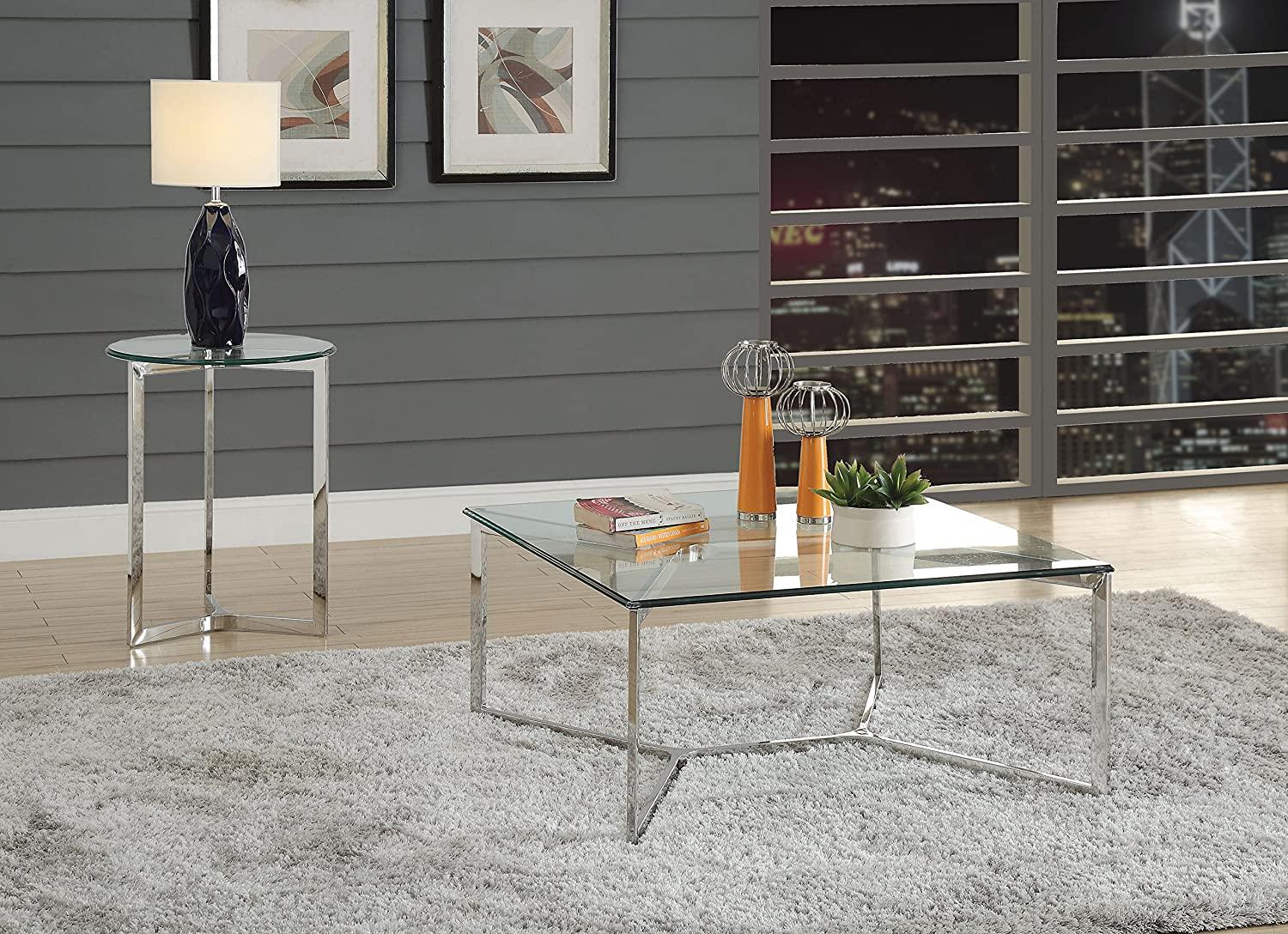 

    
Contemporary Stainless Steel & Clear Glass Coffee Table by Acme Volusius 84605
