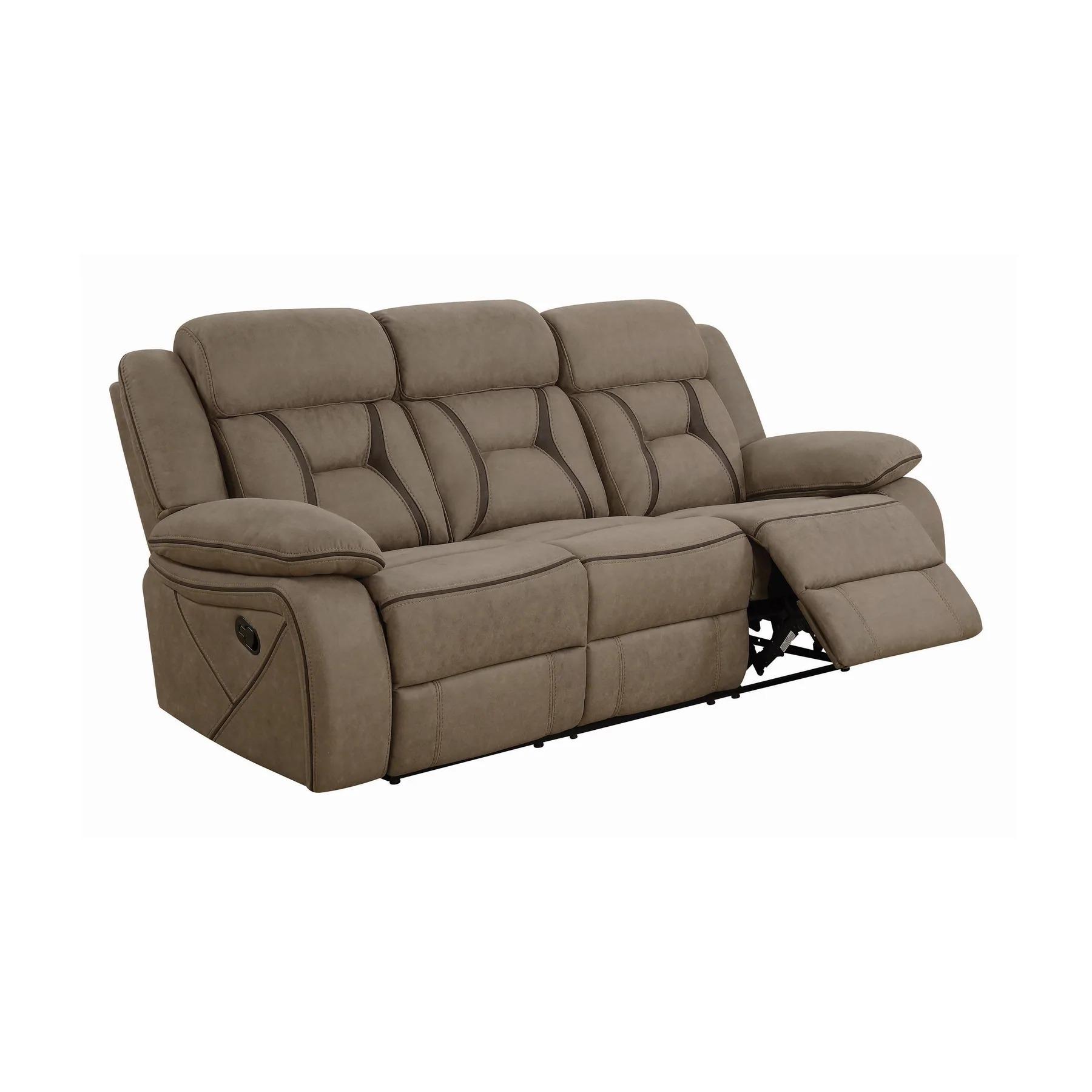 

    
Contemporary Tan Microfiber Motion Sofa Coaster 602264 Higgins
