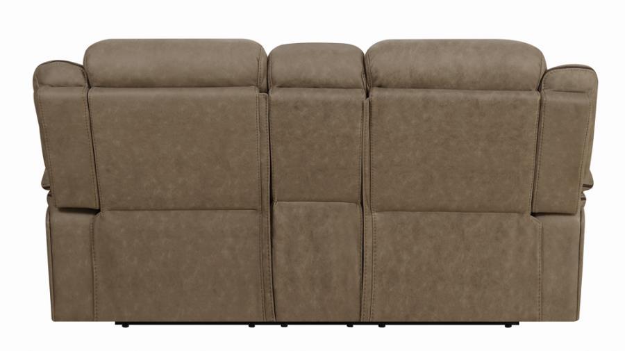 

    
 Shop  Contemporary Tan Microfiber Motion Sofa Set 3pcs Coaster 602264-S3 Higgins
