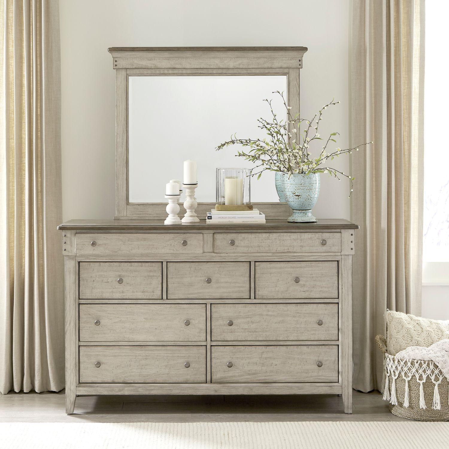 Contemporary, Cottage Dresser With Mirror Ivy Hollow (457-BR) 457-BR-DM in Taupe 