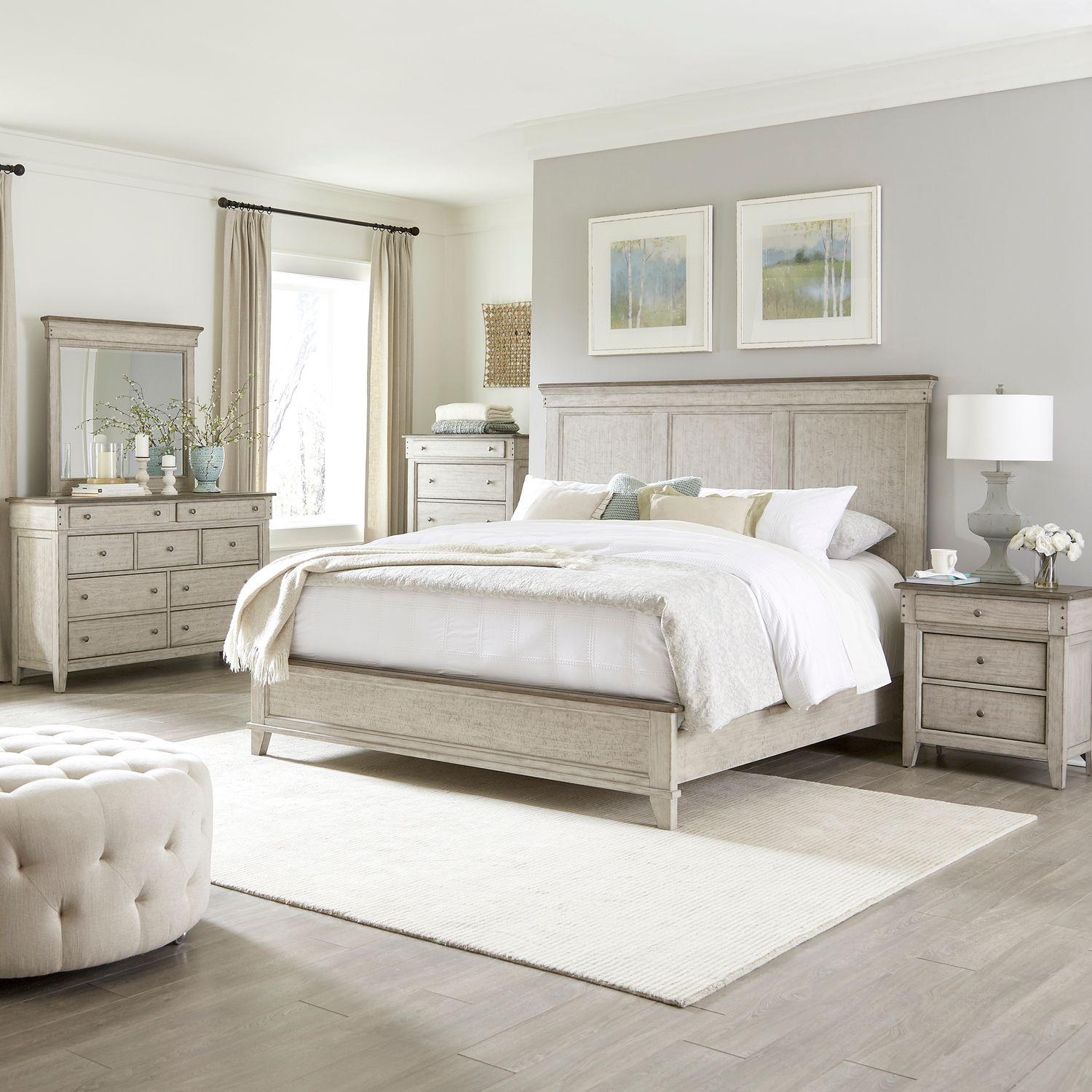 

    
Contemporary Taupe King Panel Bed Set 5 Pcs Ivy Hollow by Liberty Furniture
