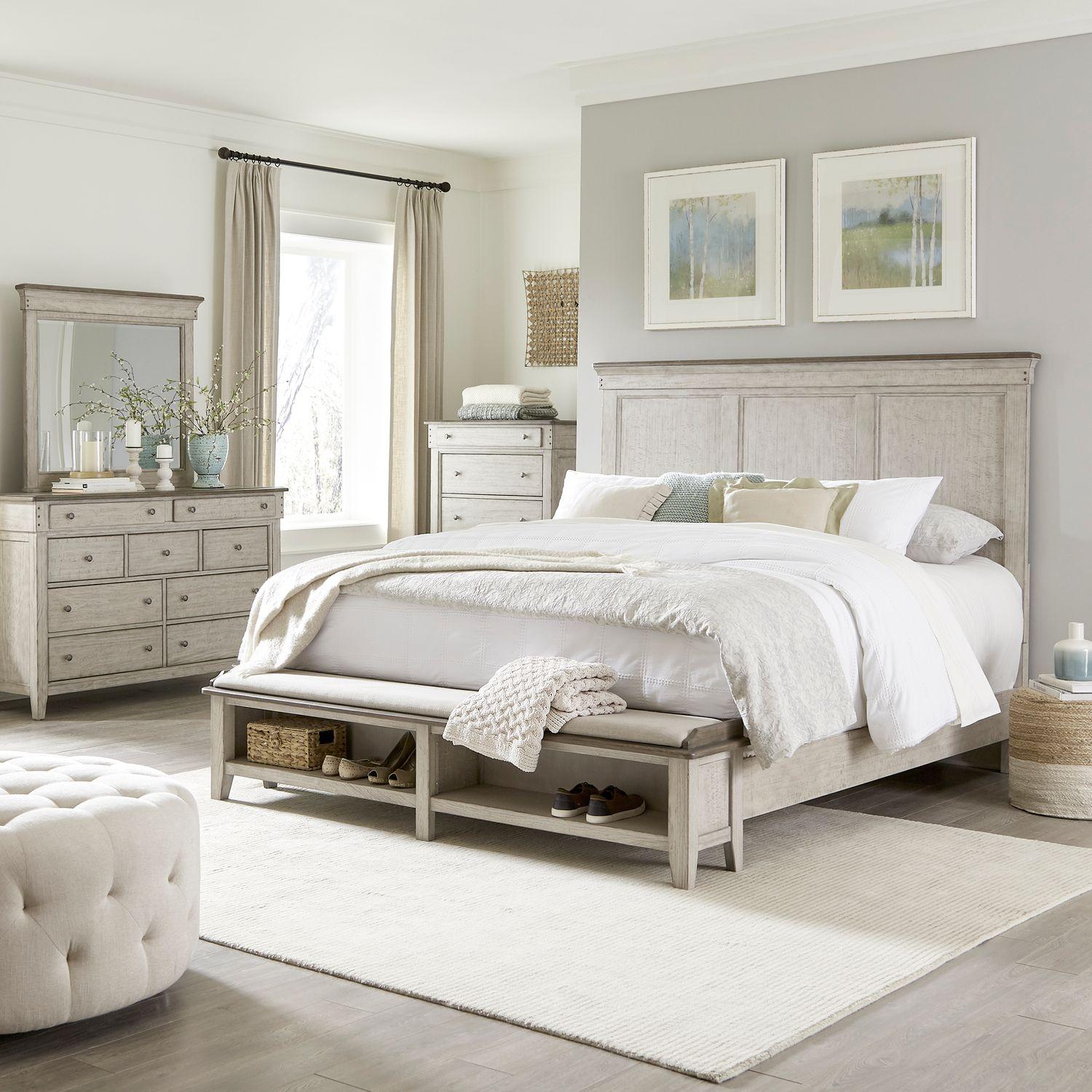 

    
Contemporary Taupe King Storage Bed Set 4 w/chest Ivy Hollow Liberty Furniture
