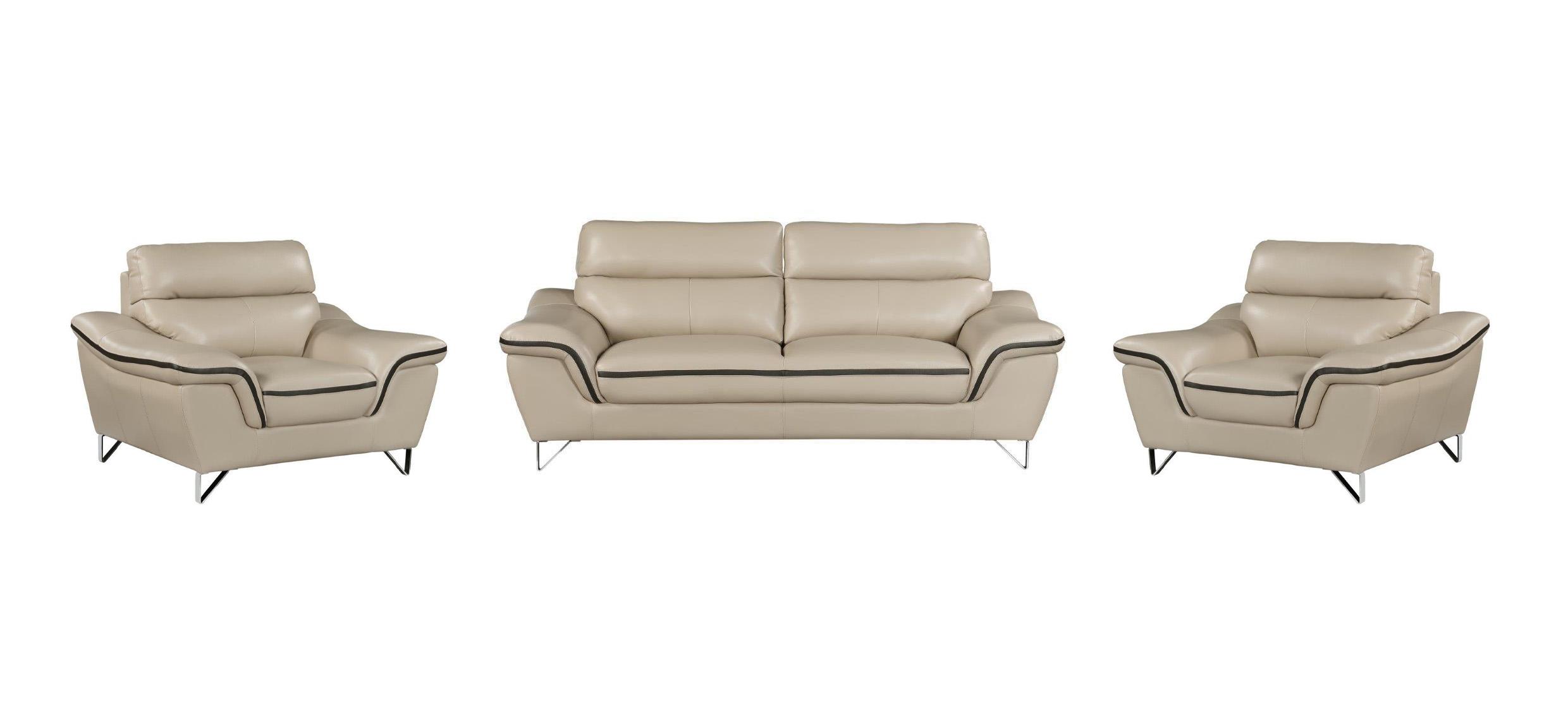 Contemporary Sofa Set 168 168-BEIGE-S-C-C-3-PC in Beige leather gel