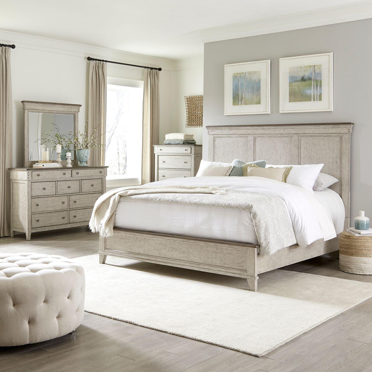

    
Contemporary Taupe Queen Panel Bed Set 4 w/Chest Ivy Hollow by Liberty Furniture
