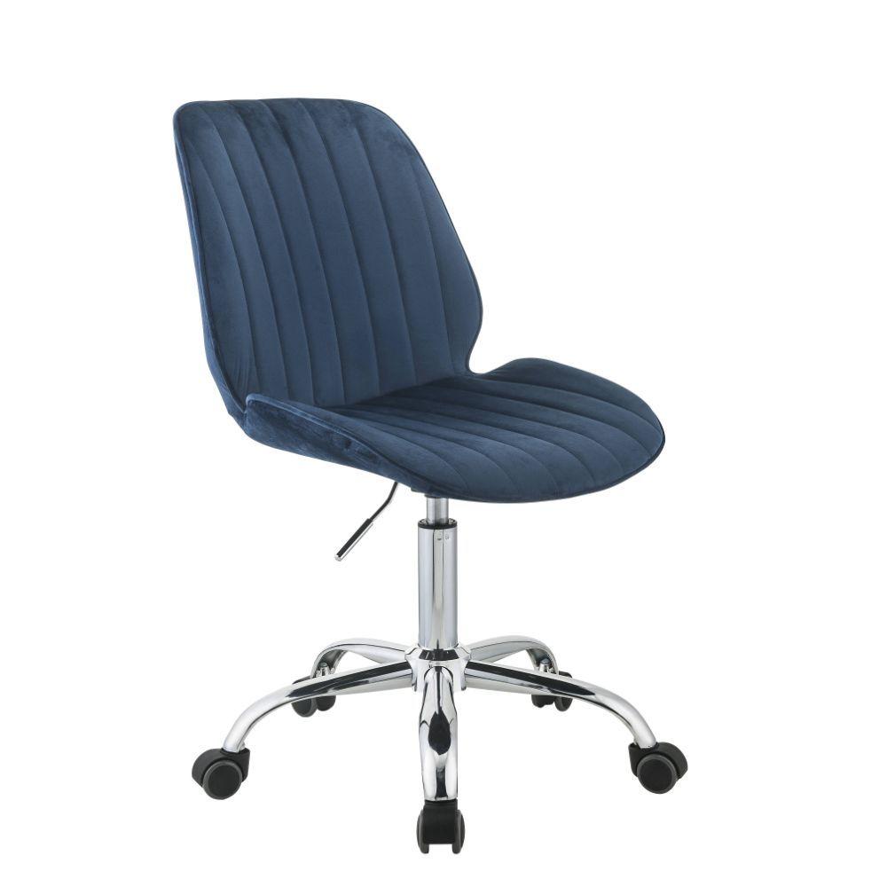 

    
Contemporary Twilight Blue Velvet & Chrome Office Chair by Acme Muata 92932
