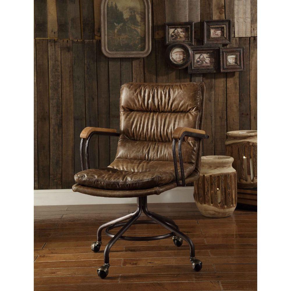 

    
Contemporary Vintage Whiskey Top Grain Leather Office Chair by Acme Harith 92416
