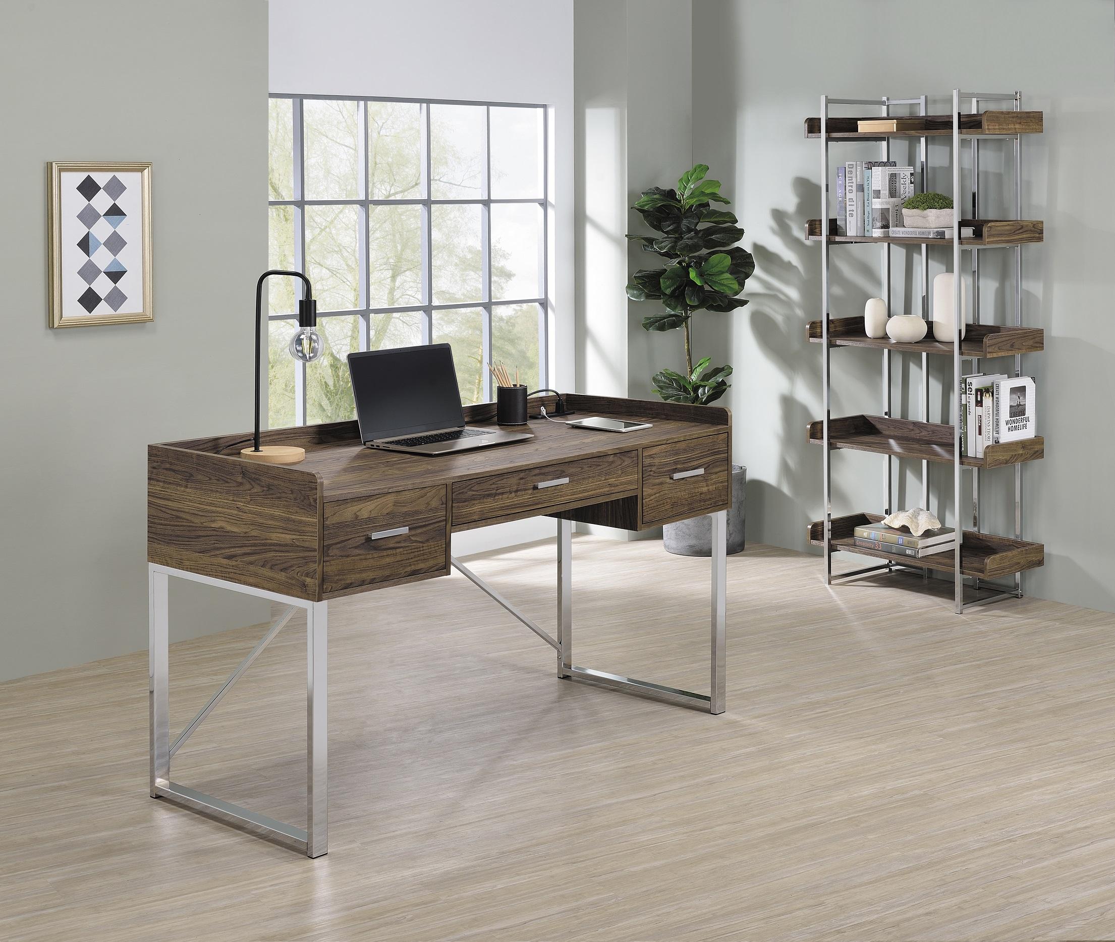 

    
 Order  Contemporary Walnut Finish Wood & Metal Writing Desk Coaster 801492 Angelica
