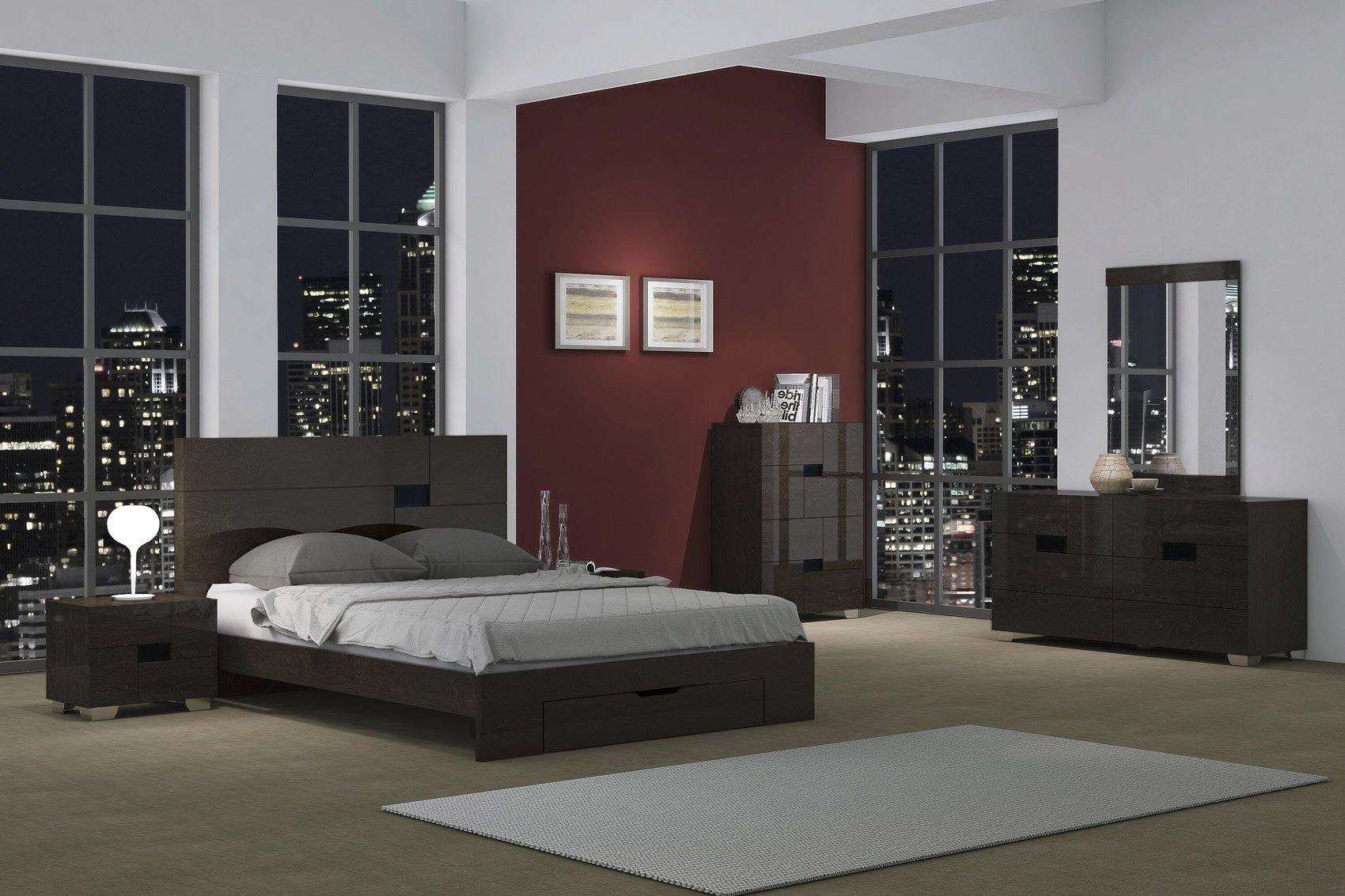 Modern Platform Bedroom Set Gina GINA DRK.GREY/ WALNUT-Q-5-PC in Dark Gray, Walnut Lacquer