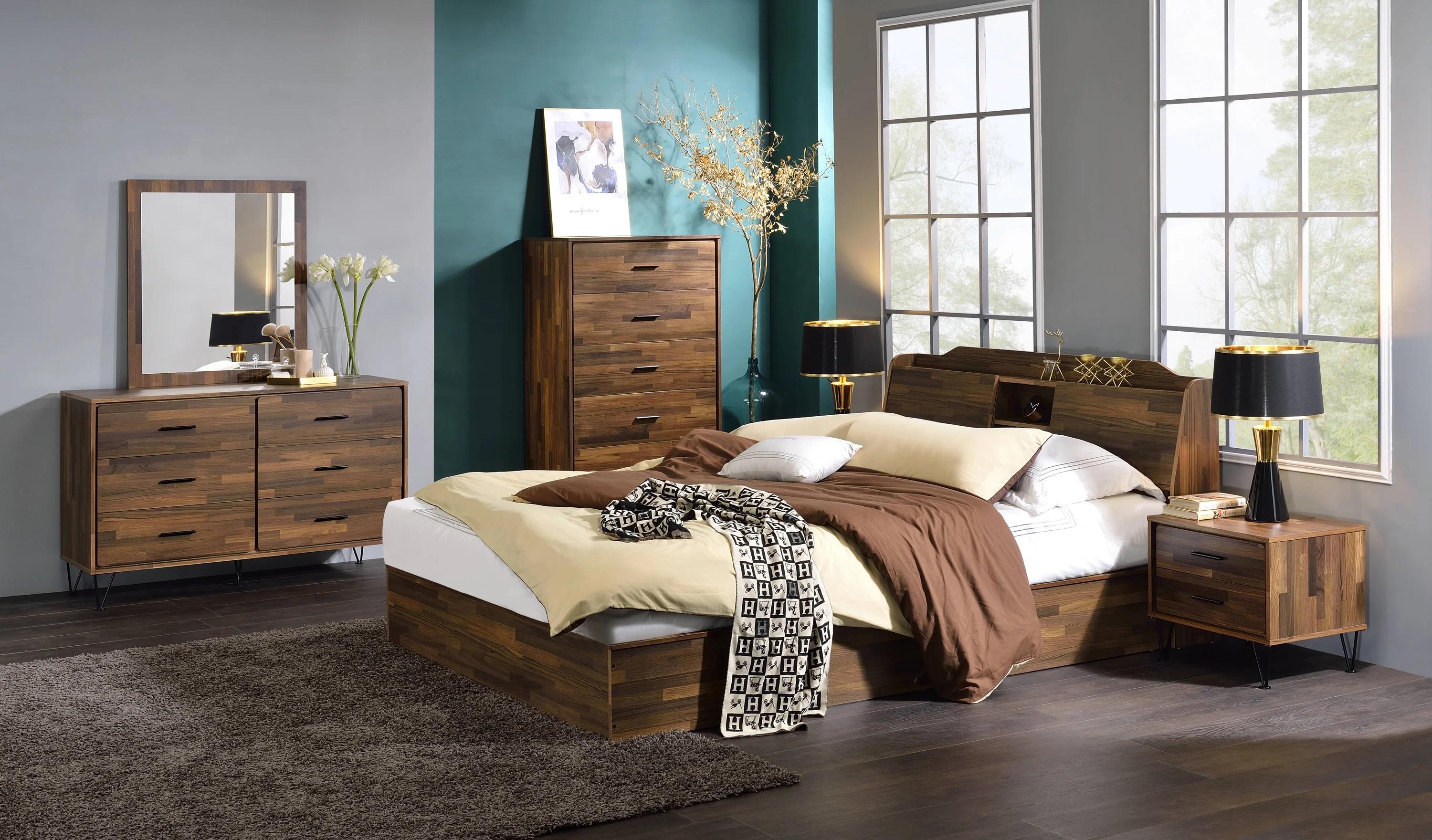 

    
Contemporary Walnut Queen Bedroom Set by Acme Hestia BD00542Q-5pcs
