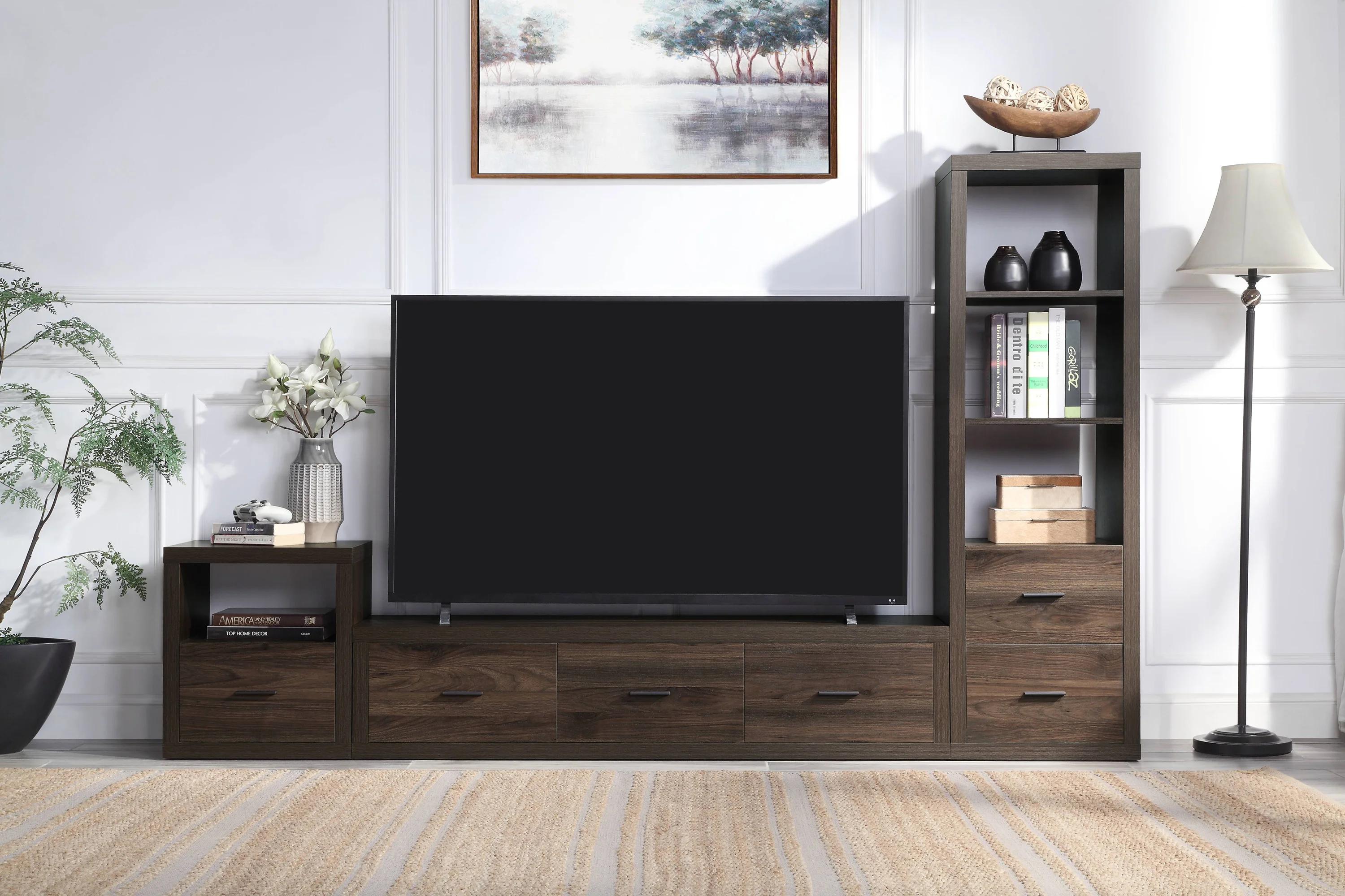 

    
Contemporary Walnut TV Stand Set w/ Storage Stand by Acme Harel LV00444-3pcs
