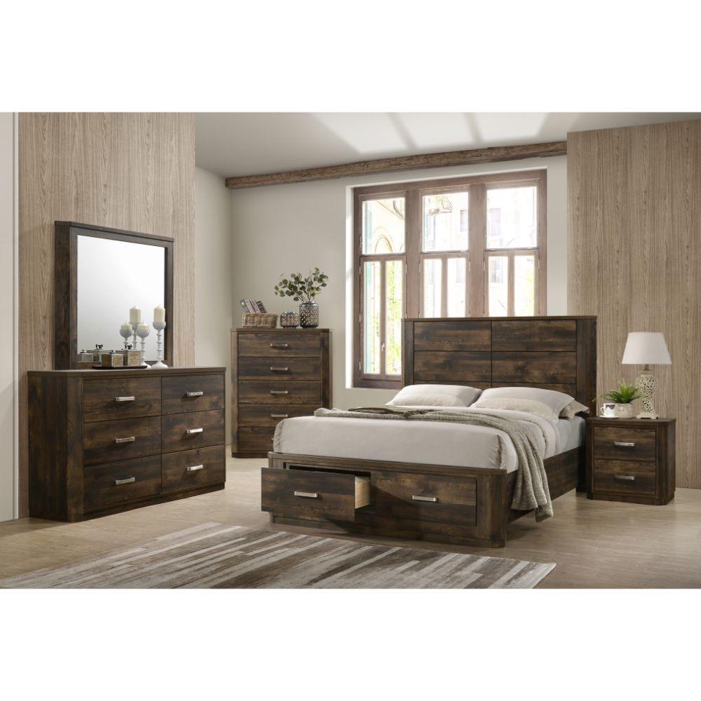 

    
Contemporary Walnut Wood Queen Bed w/ Storage 6PCS Set by Acme Elettra 24200Q-S-6pcs

