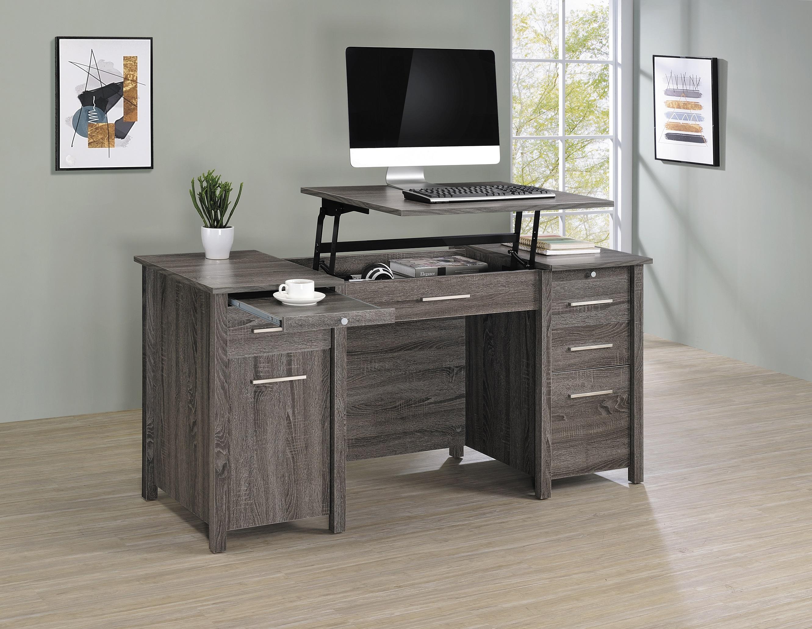 

    
 Shop  Contemporary Weathered Gray Wood Lift Top Office Desk Coaster 801576 Dylan
