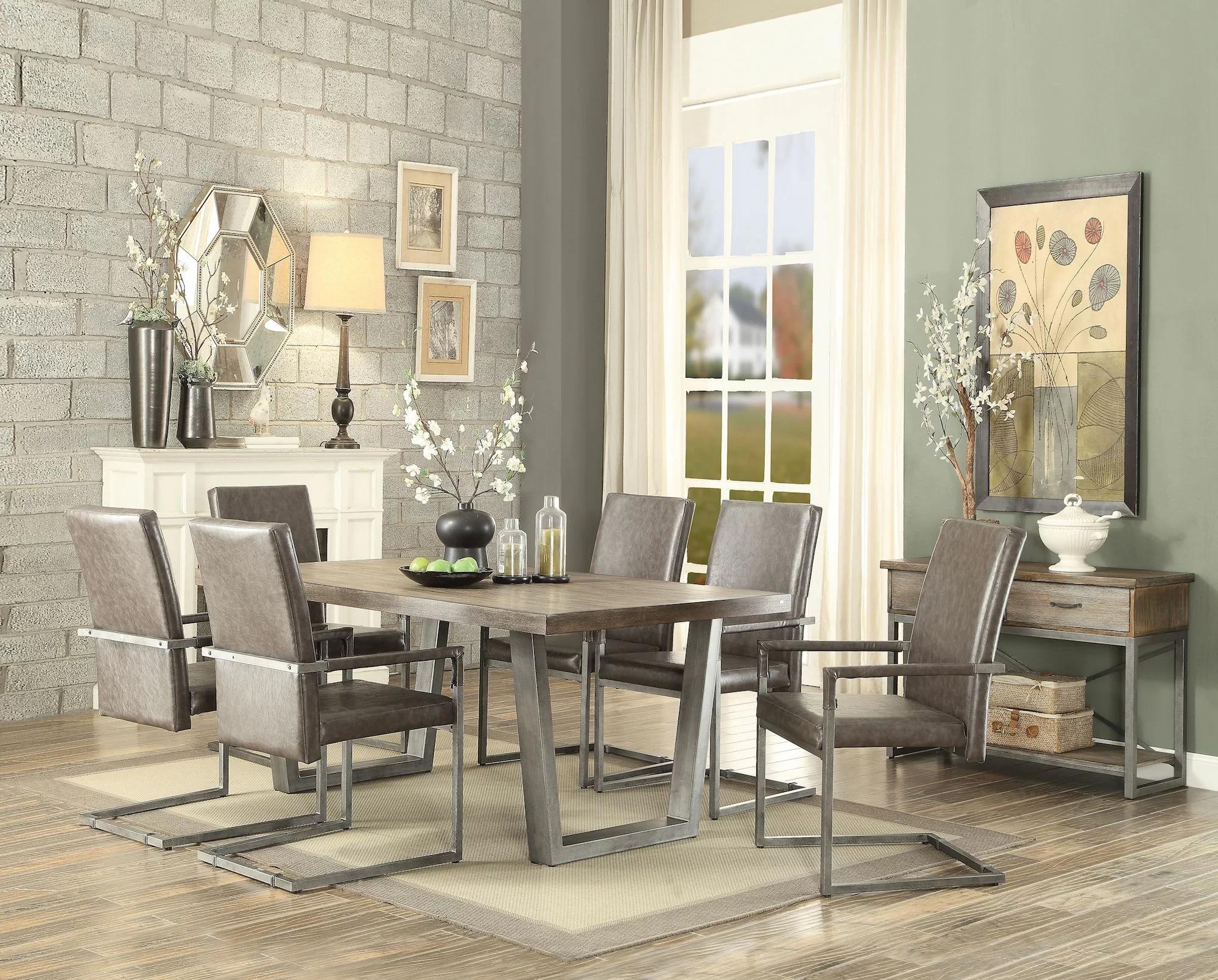 

    
Contemporary Weathered Oak & Antique Silver Dining Room Set by Acme Lazarus 73110-5pcs
