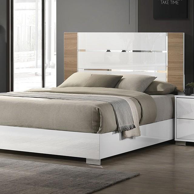 Contemporary Panel Bedroom Set ERLANGEN CM7462WH-Q CM7462WH-Q-5PCS in Natural, White 
