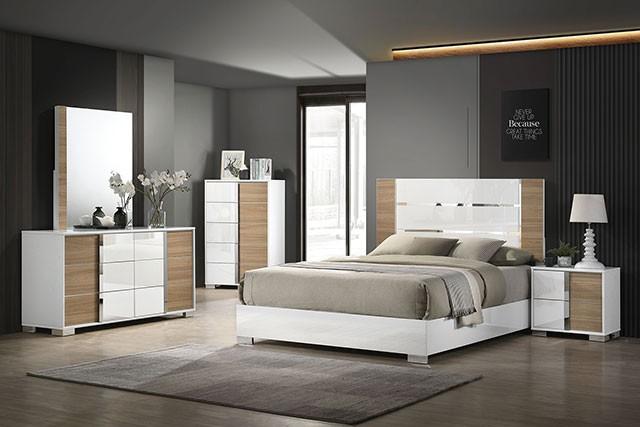 

    
Contemporary White and Natural Wood Queen Bed Set 5pcs Furniture of America Erlangen CM7462WH-Q-5PCS
