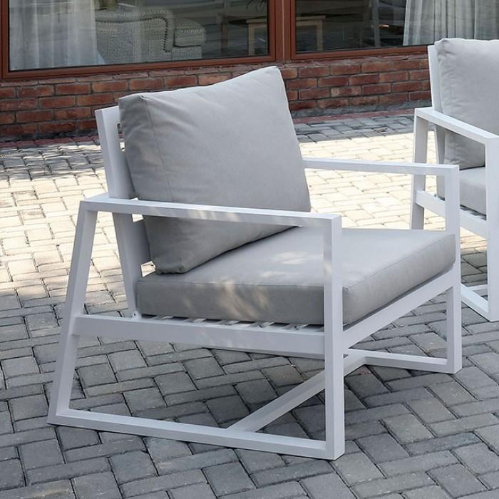 Contemporary Outdoor Arm Chair India Patio Arm Chair CM-OS2590BG-AC-1PK CM-OS2590BG-AC-1PK in White, Beige Fabric