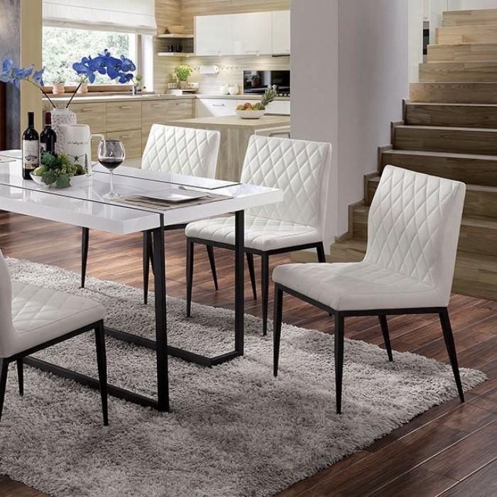Contemporary Dining Table Set FOA3799T-Set-5 Alisha FOA3799T-5PC in White / Black Leatherette