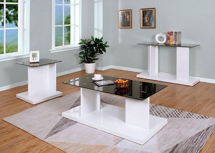 

    
Contemporary White & Black Glass Top End Table Furniture of America CM4567WH-E Mannedorf
