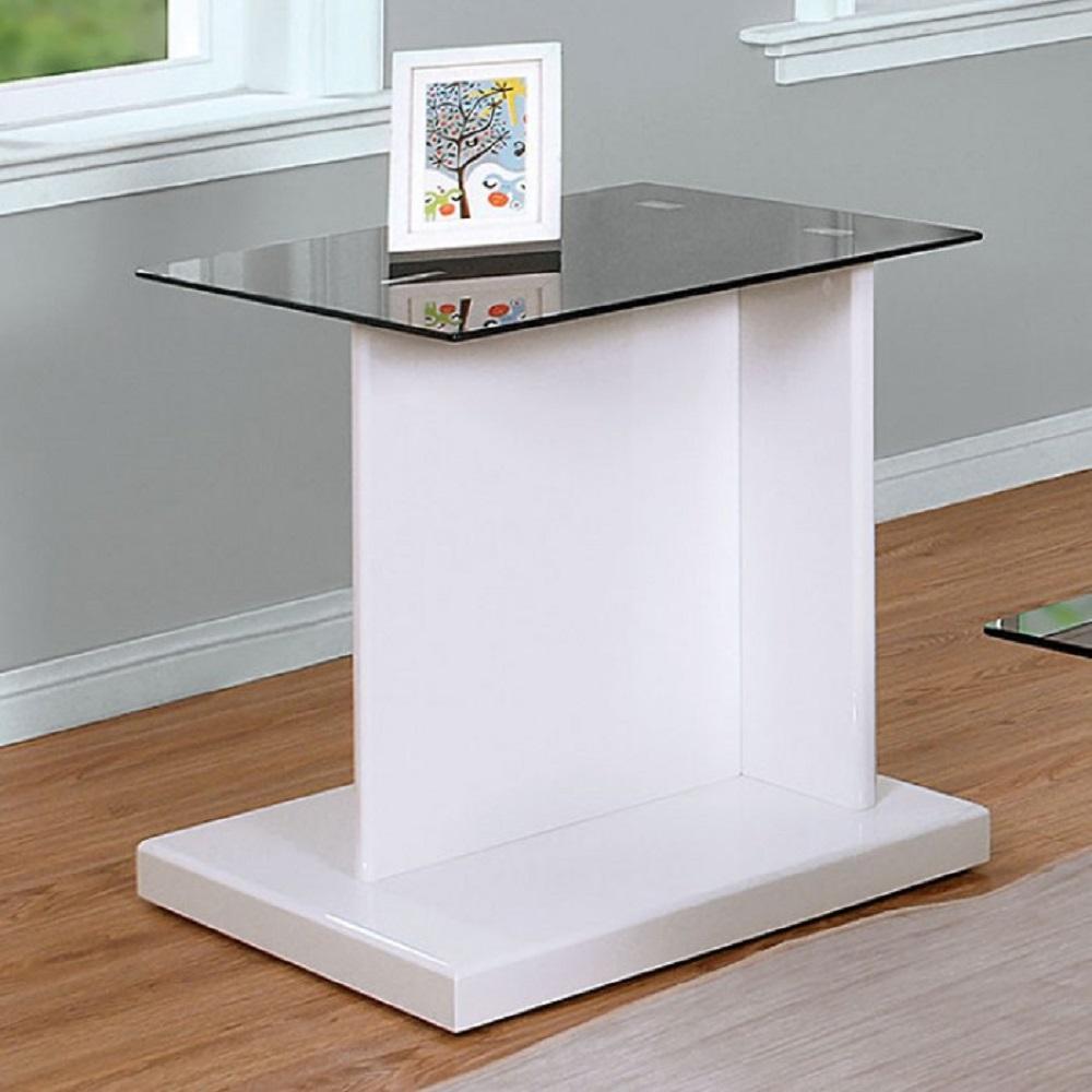 

    
Contemporary White & Black Glass Top End Table Furniture of America CM4567WH-E Mannedorf
