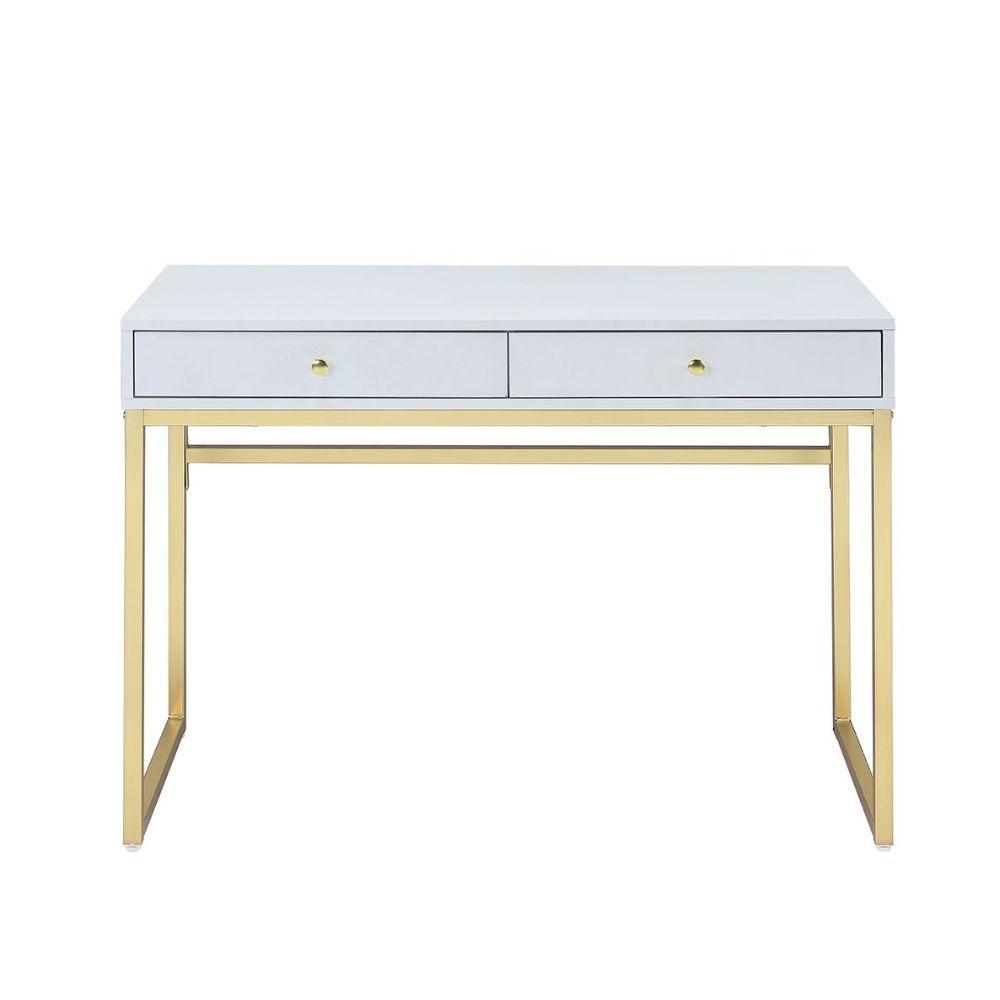 

    
Contemporary  White & Brass Writing Desk WITHOUT USB by Acme 92312 Coleen
