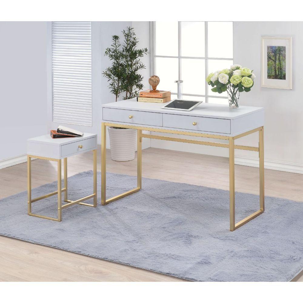 

    
Contemporary White & Brass Writing Desk WITHOUT USB by Acme 92312-2pcs Coleen
