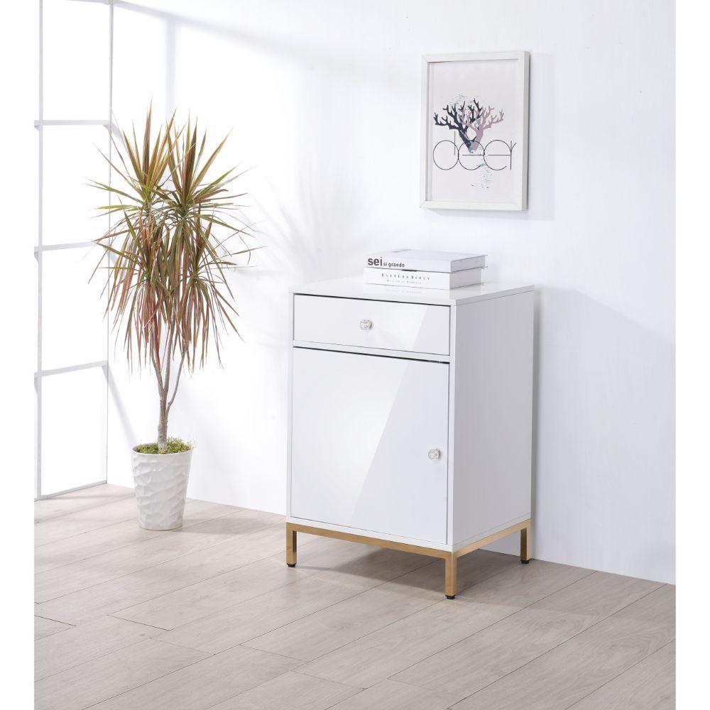 

    
Contemporary White High Gloss & Gold Cabinet by Acme 92543 Ottey
