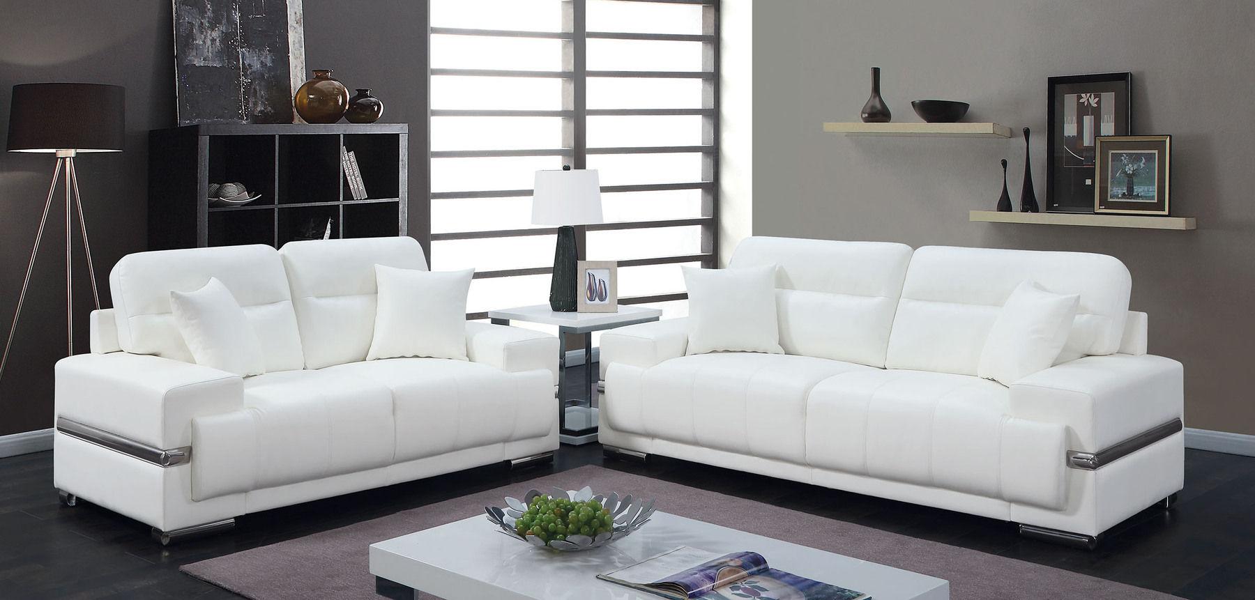

    
Contemporary White & Chrome Breathable Leatherette Living Room Set 3pcs Furniture of America Zibak
