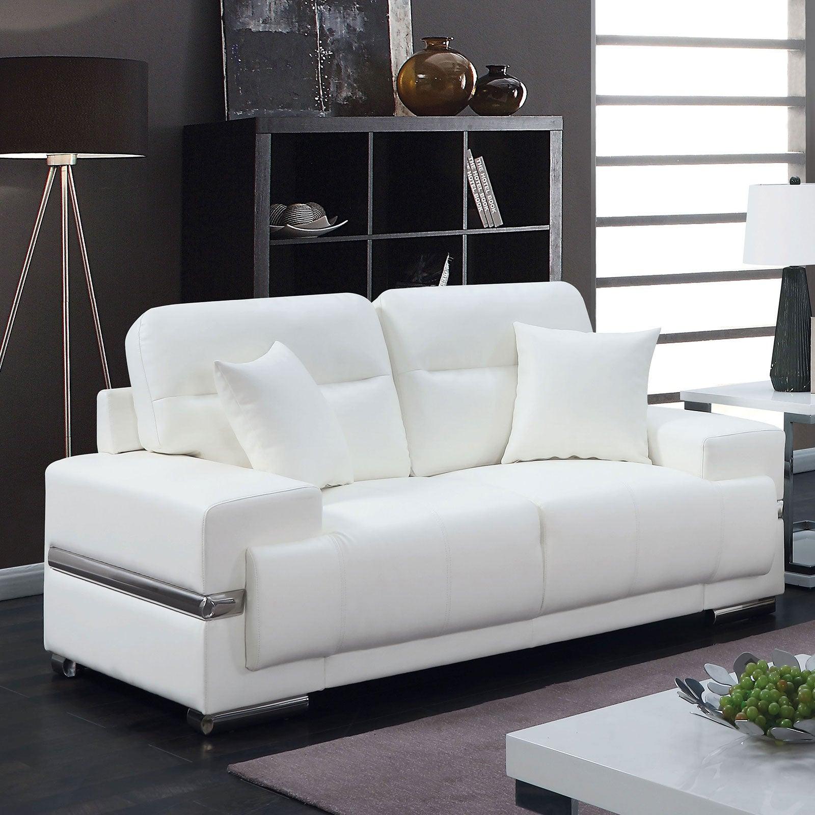 

    
CM6411WH-3PC Contemporary White & Chrome Breathable Leatherette Living Room Set 3pcs Furniture of America Zibak
